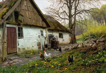 Peder Mork Monsted : Bromolle Farm with Chickens